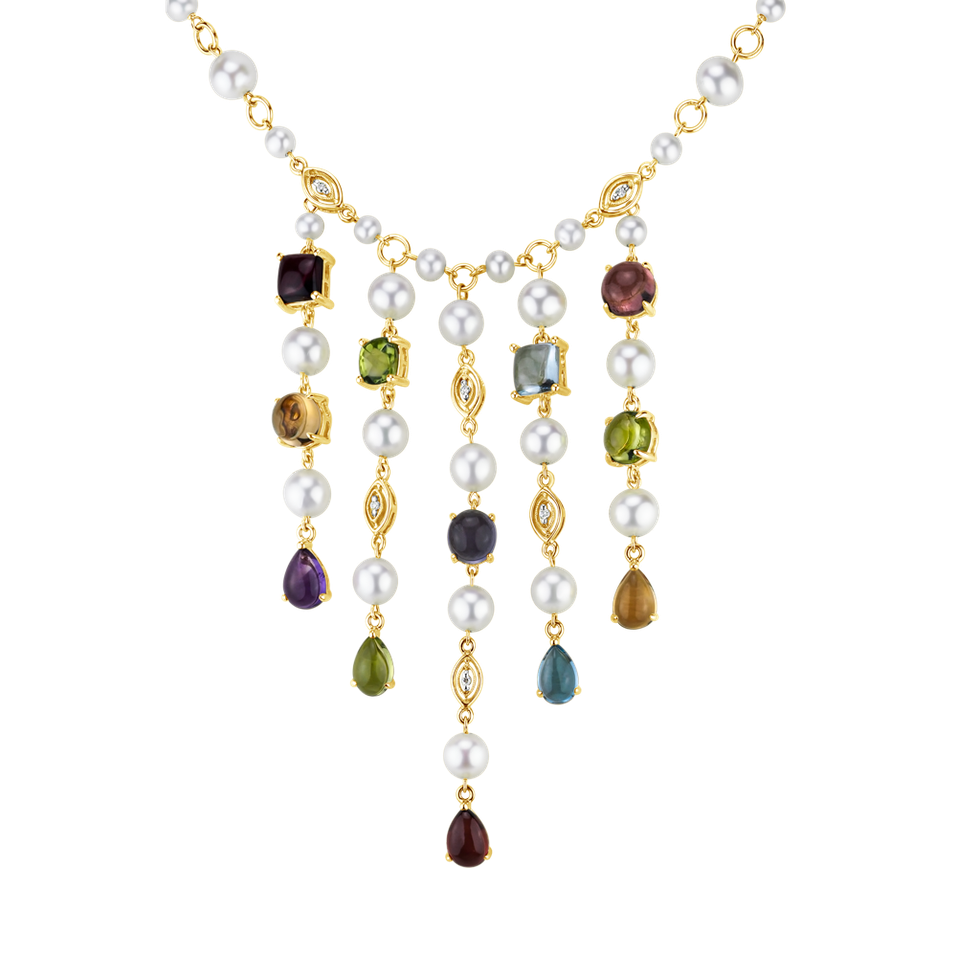 Diamond necklace with Pearl and gemstones Avisa