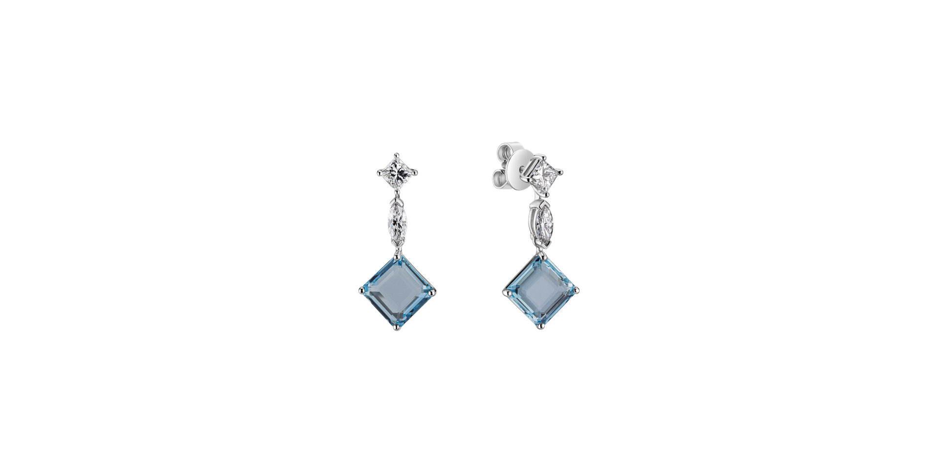 Diamond earrings with Aquamarine Aqua Rhombus