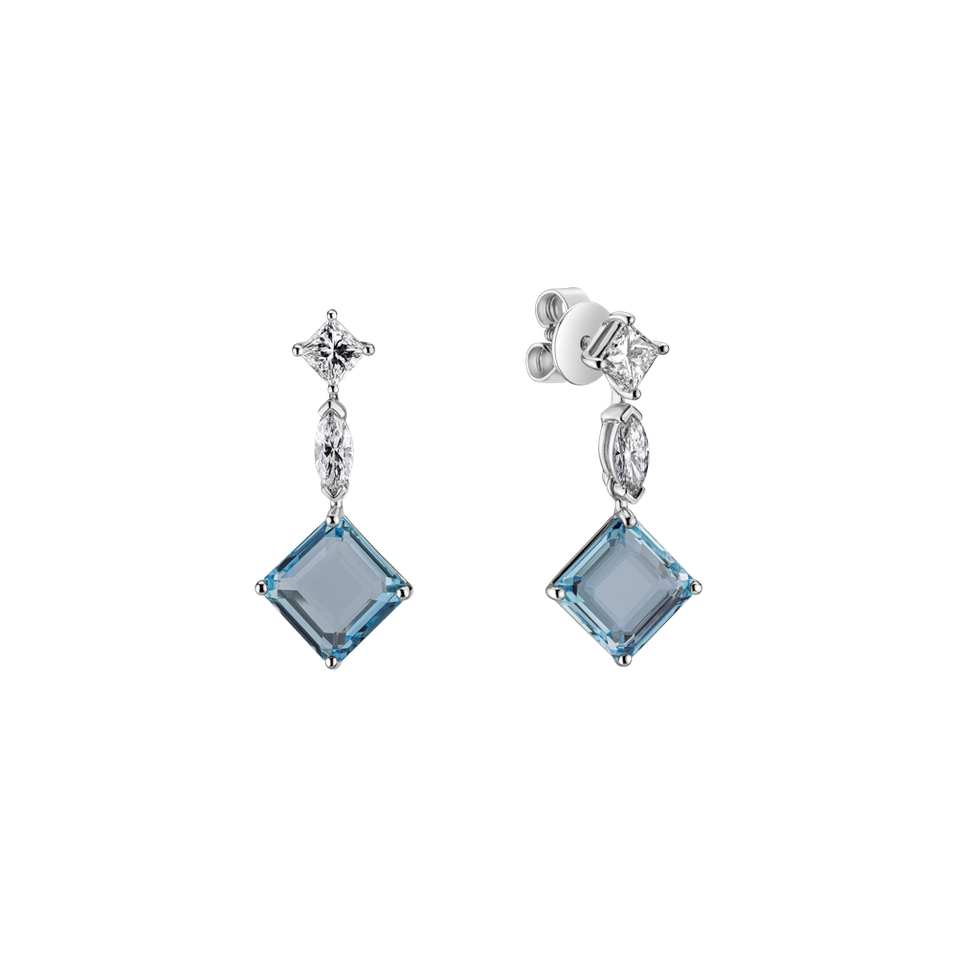 Diamond earrings with Aquamarine Aqua Rhombus