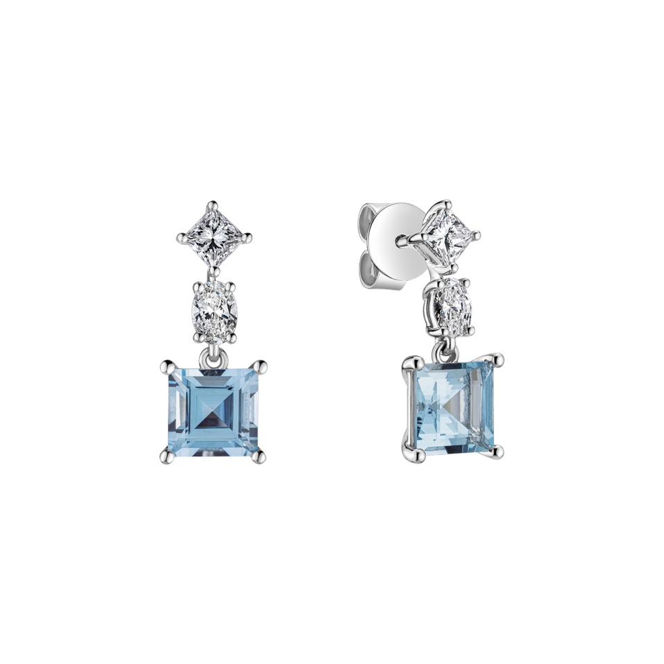 Diamond earrings with Aquamarine Square of Water