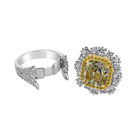Ring with yellow and white diamonds Golden Sun