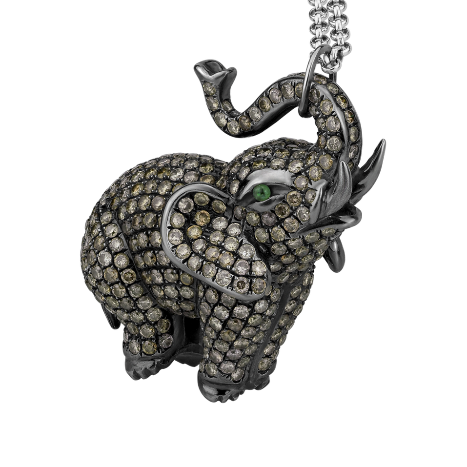 Pendant with brown diamonds and Emerald Glorious Elephant