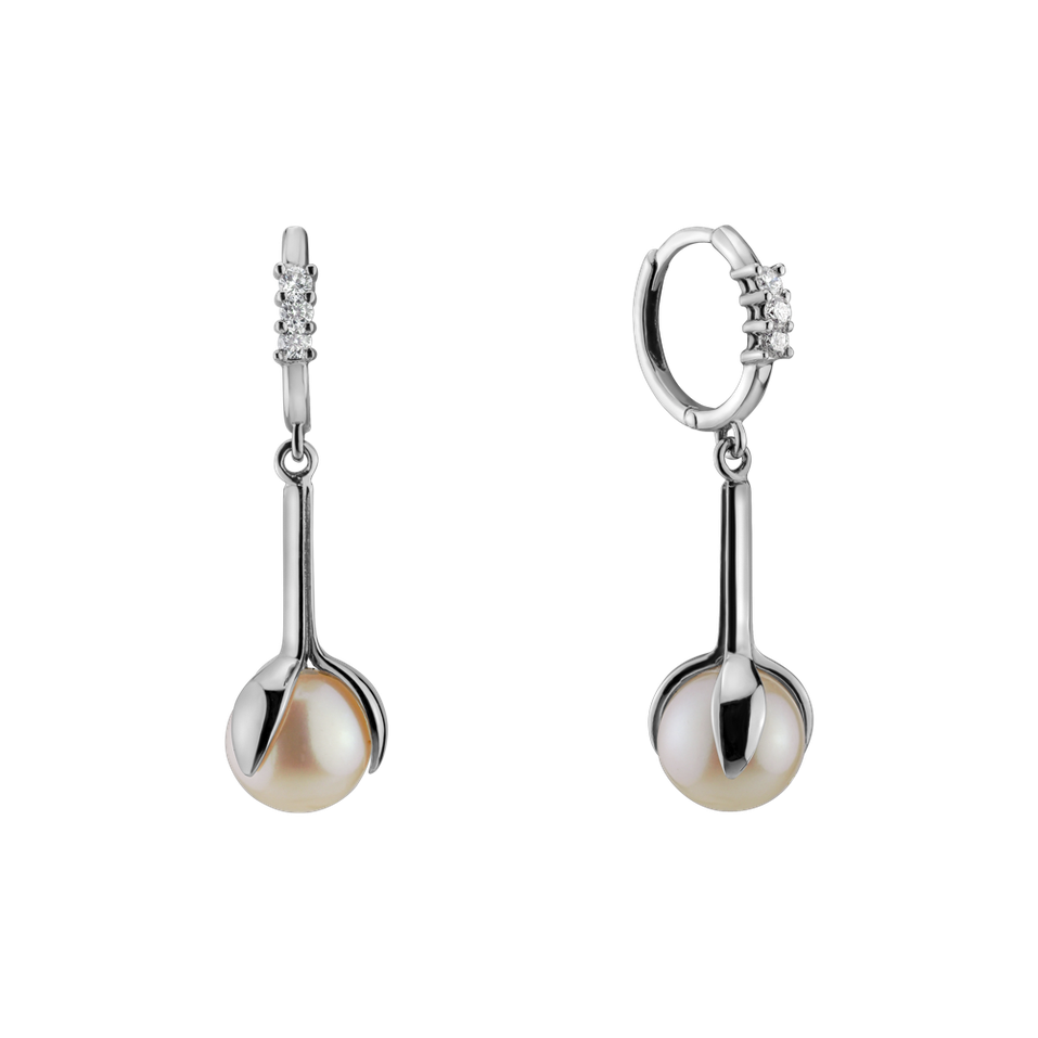 Diamond earrings with Pearl Ocean Flora