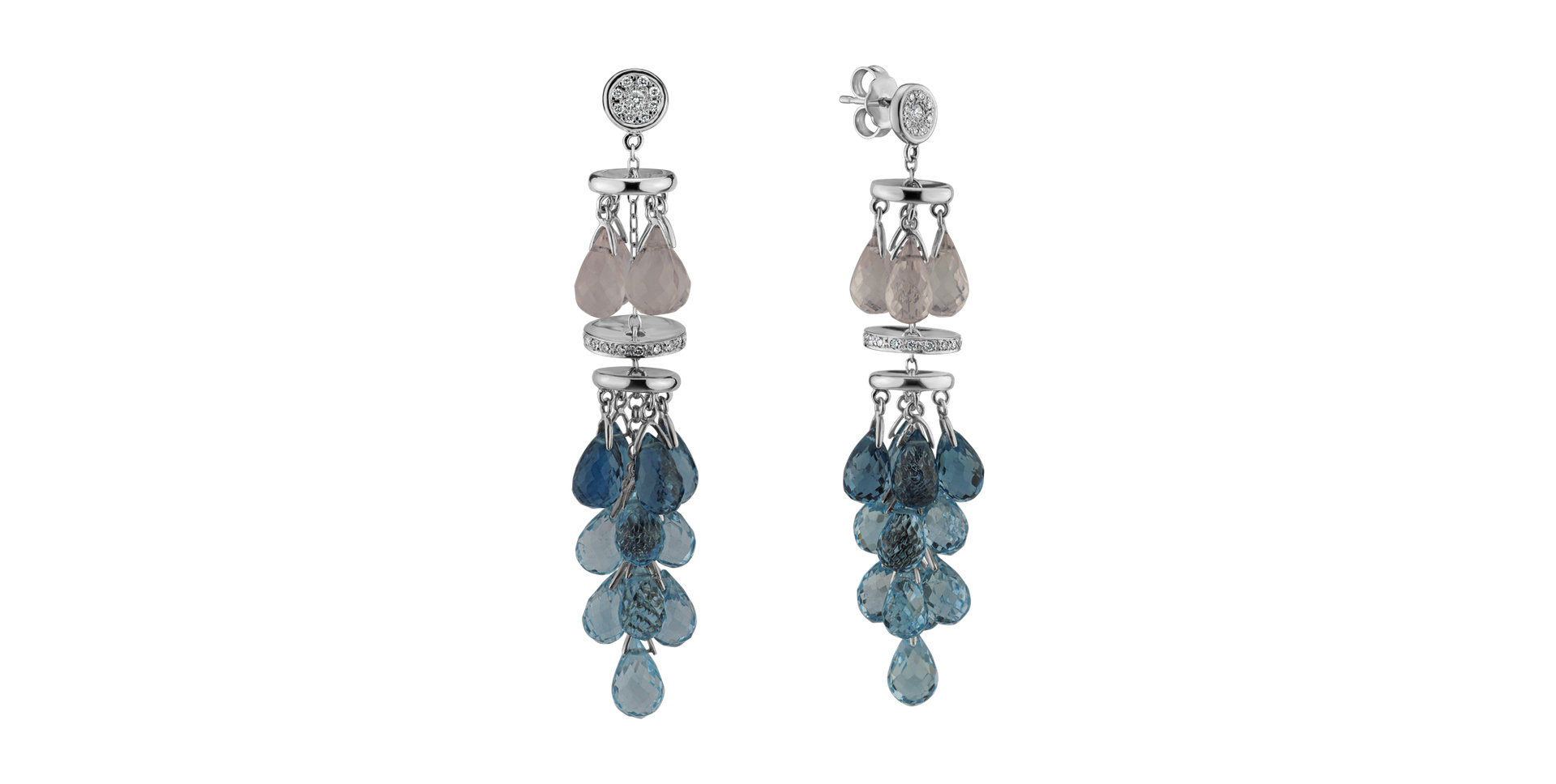 Diamond earrings, Rose Quartz and Topaz Courteously Innocent