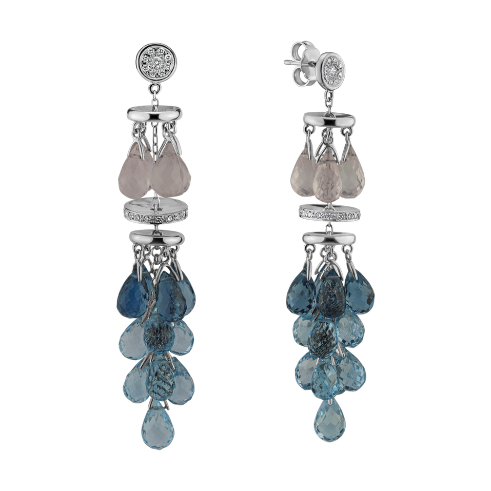 Diamond earrings, Rose Quartz and Topaz Courteously Innocent