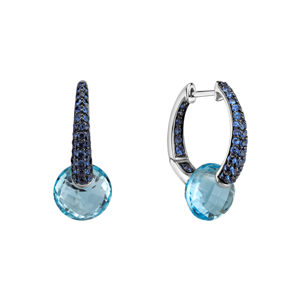 Earrings with Topaz and Sapphire Crystallic Clear