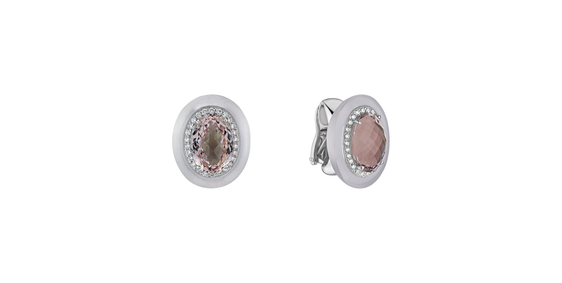 Diamond earrings with Morganite and Quartz White Winslow