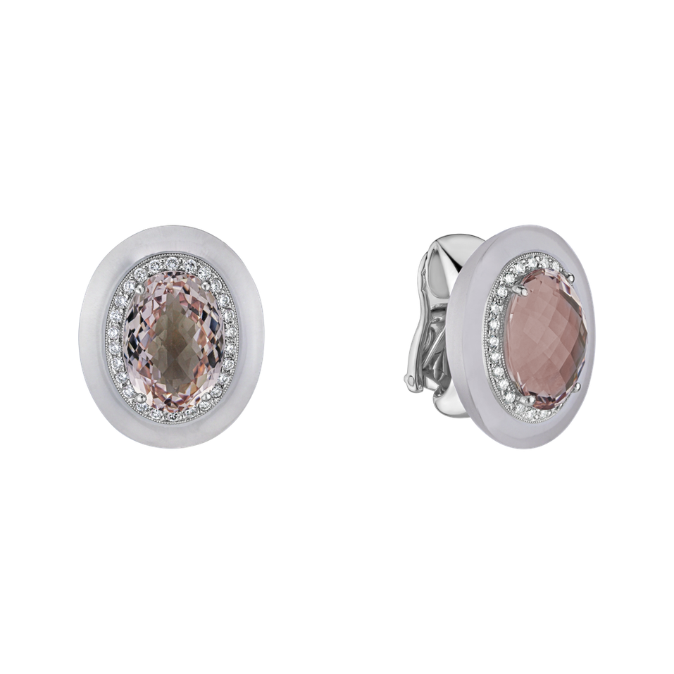 Diamond earrings with Morganite and Quartz White Winslow