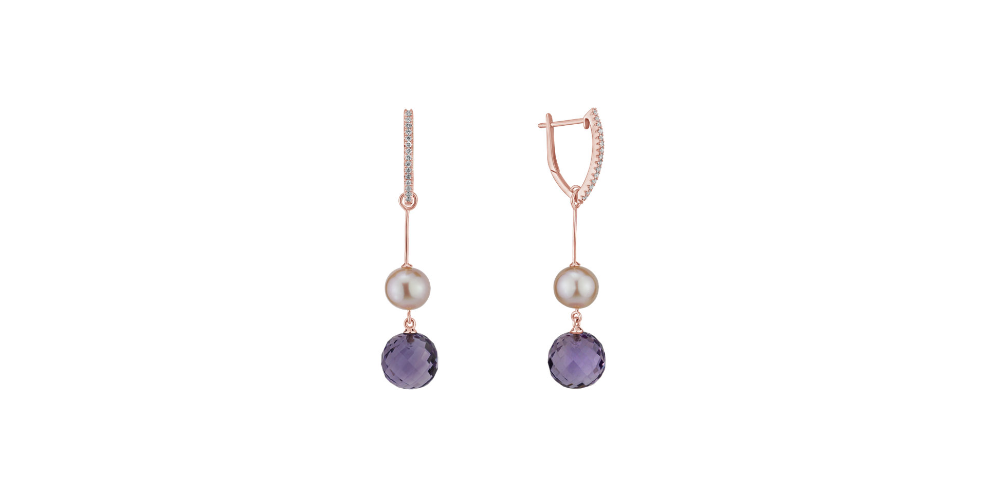 Earrings with Pearl, diamonds and Amethyst Brazil Dance