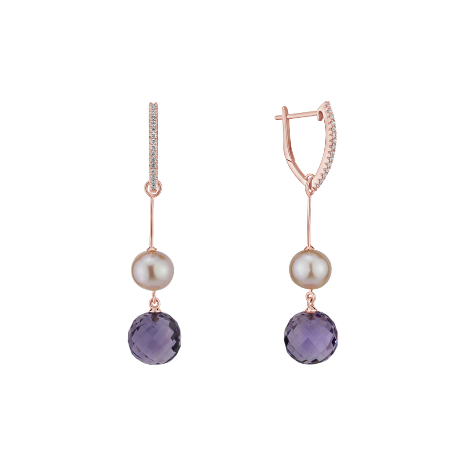 Earrings with Pearl, diamonds and Amethyst Brazil Dance