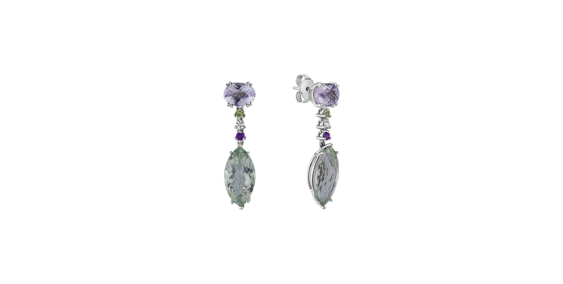 Diamond earrings, Amethyst and Quartz La Lessive