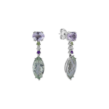 Diamond earrings, Amethyst and Quartz La Lessive