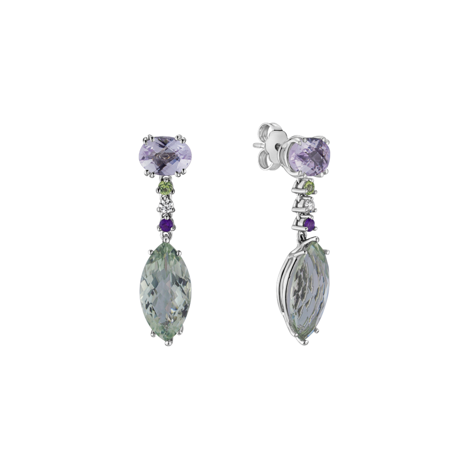 Diamond earrings, Amethyst and Quartz La Lessive