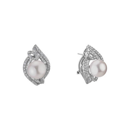 Diamond earrings with Pearl Cerulan Ocean