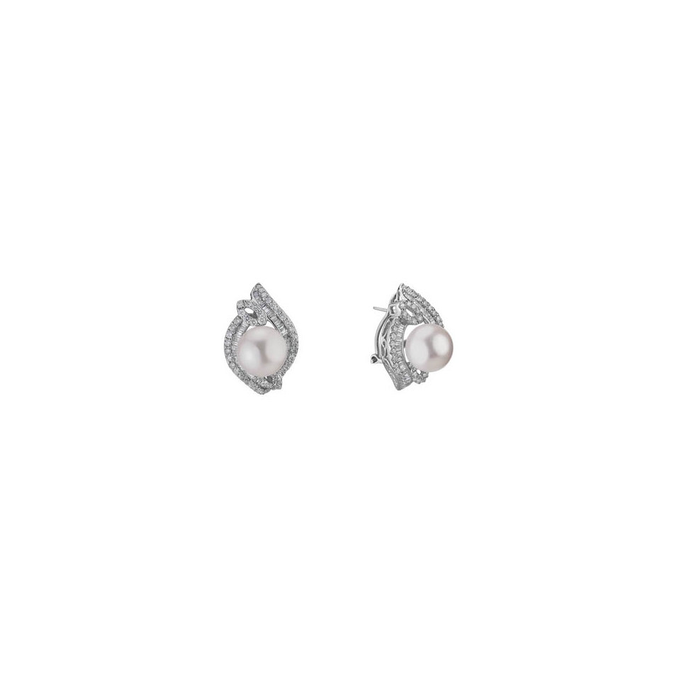Diamond earrings with Pearl Cerulan Ocean