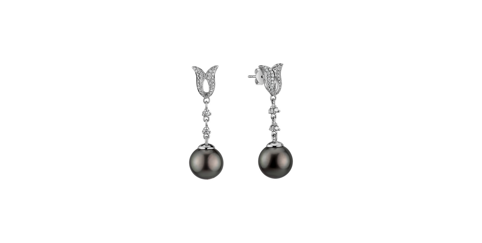 Diamond earrings with Pearl Deep Abyss