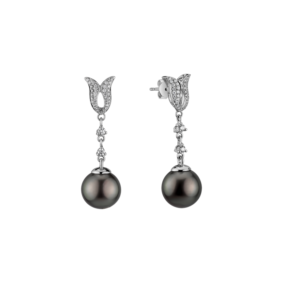 Diamond earrings with Pearl Deep Abyss
