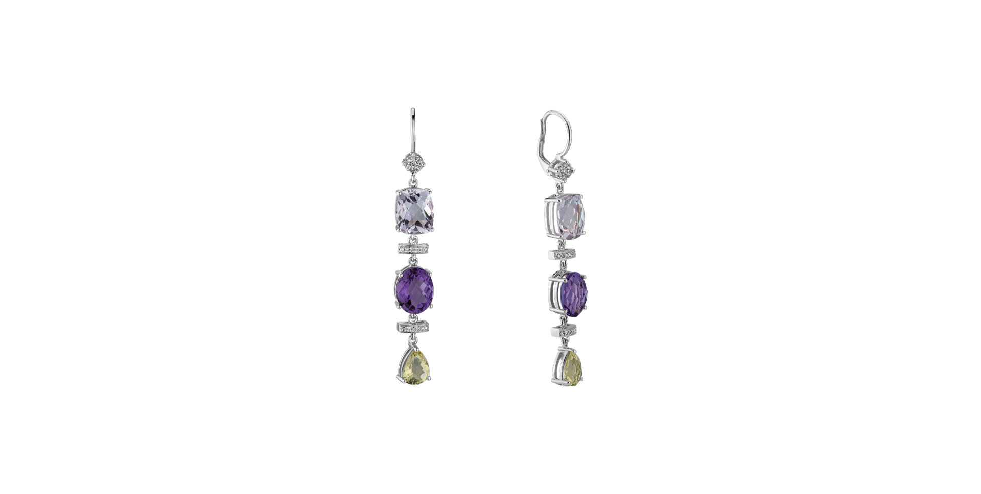 Diamond earrings, Amethyst and Quartz Sirène