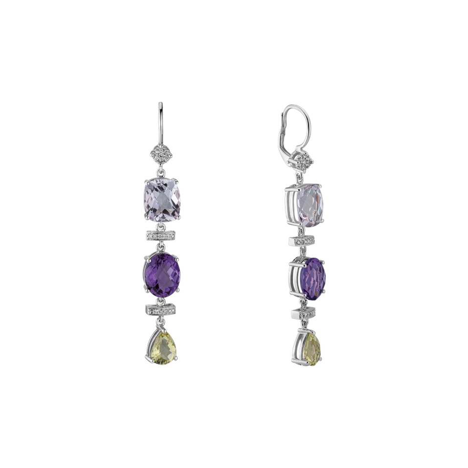 Diamond earrings, Amethyst and Quartz Sirène