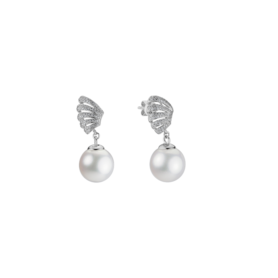 Diamond earrings with Pearl Angel Pearls