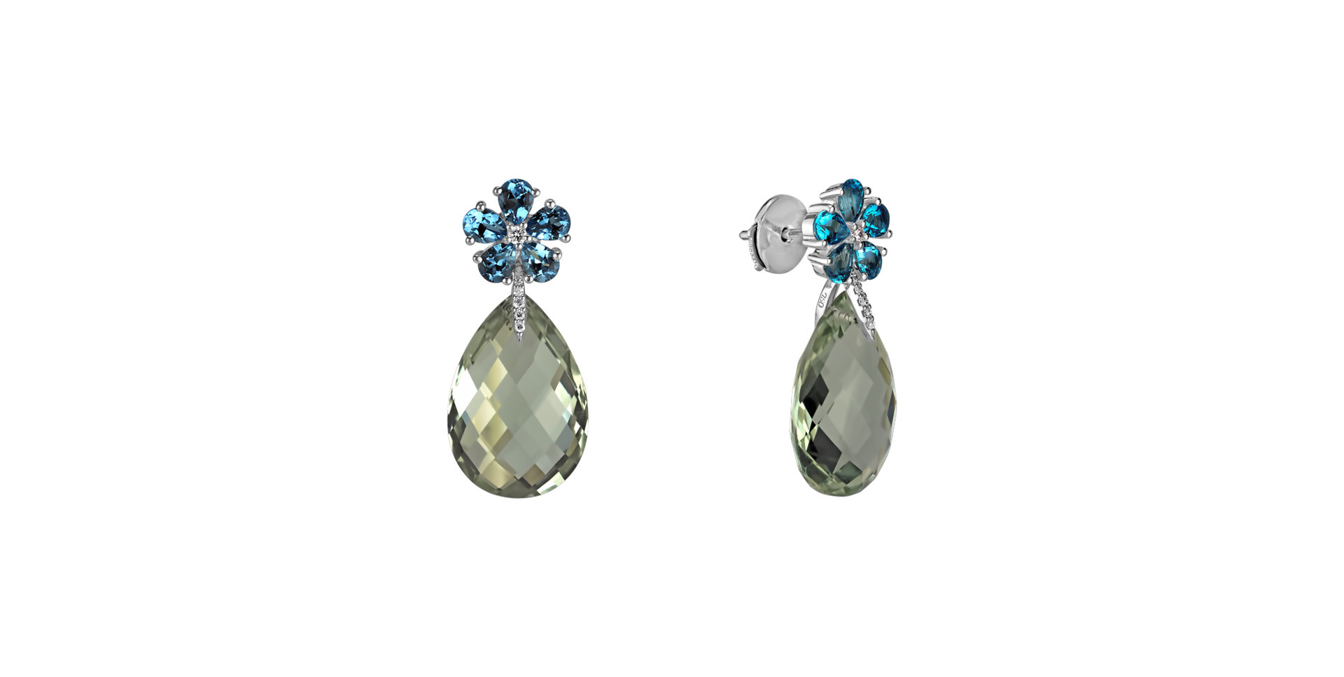 Diamond earrings, Amethyst and Topaz Morning Flower