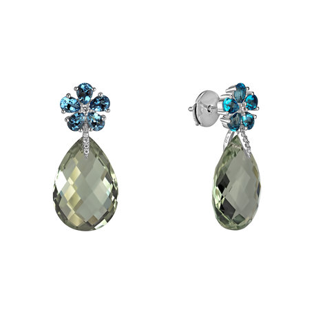 Diamond earrings, Amethyst and Topaz Morning Flower