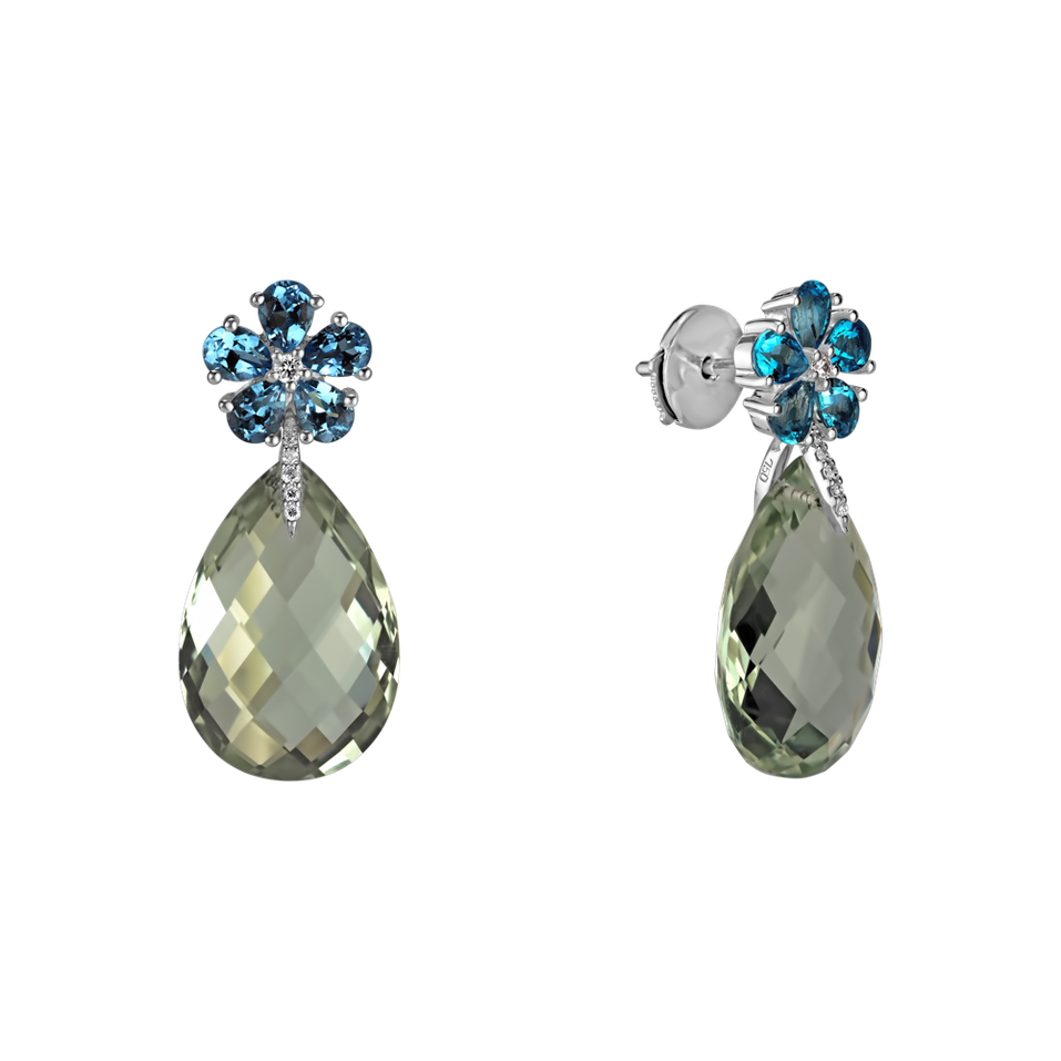 Diamond earrings, Amethyst and Topaz Morning Flower