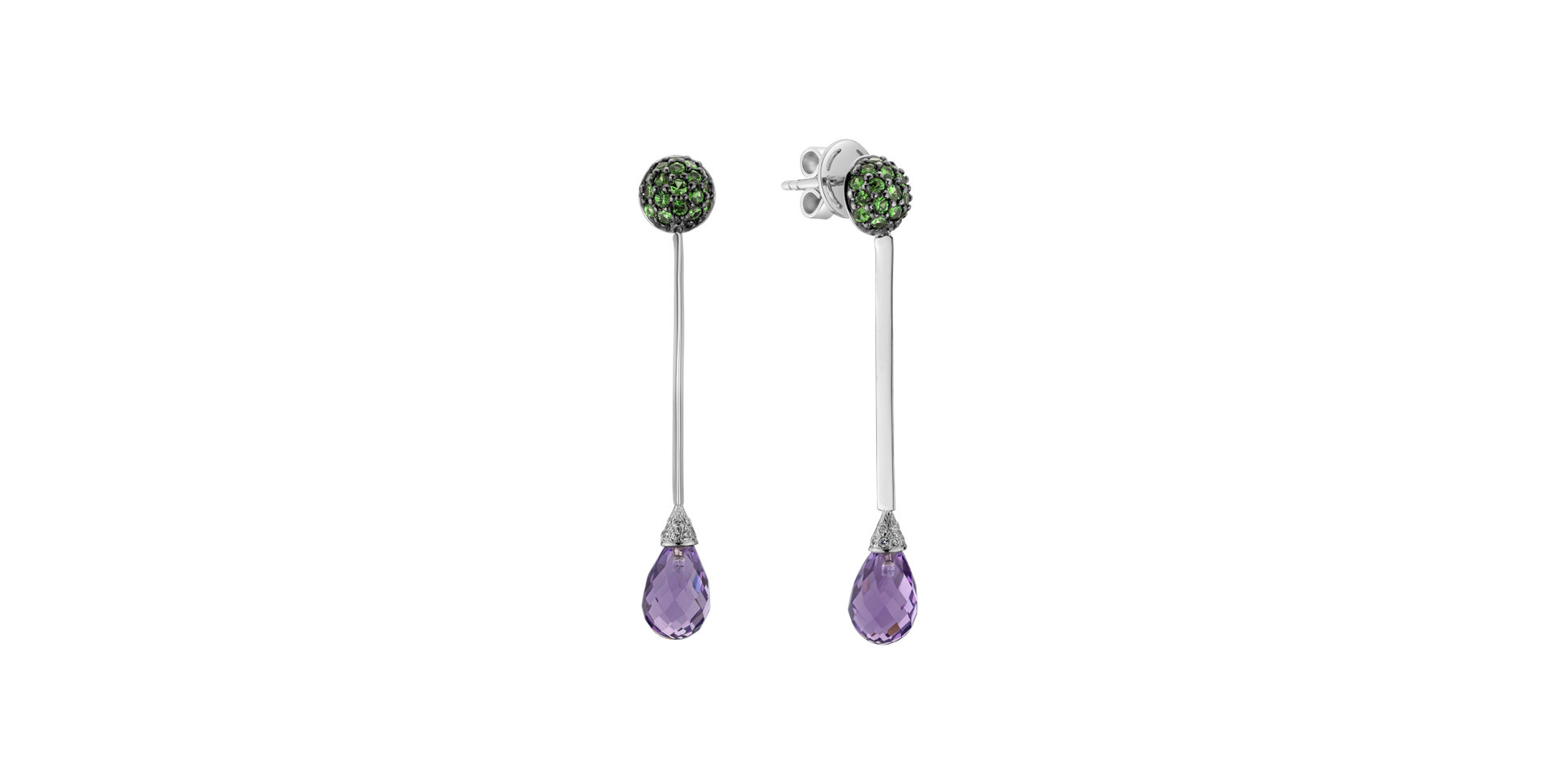 Diamond earrings, Garnet and Amethyst Vibrant Haze