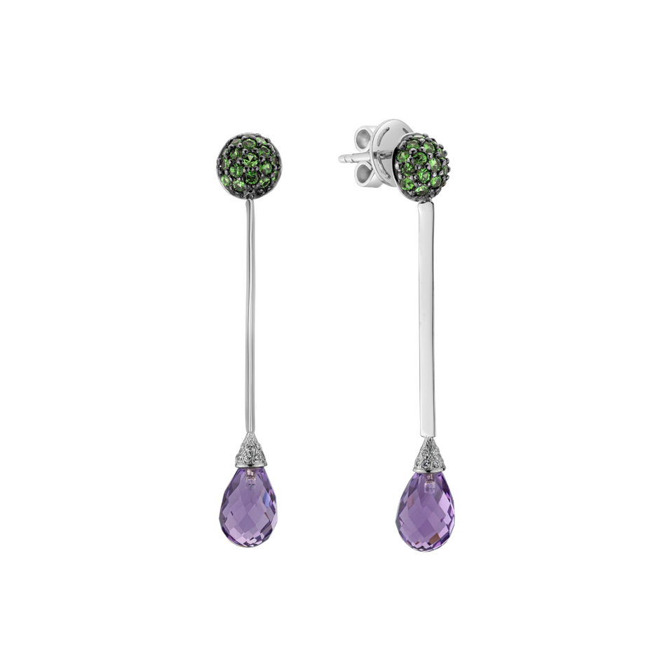 Diamond earrings, Garnet and Amethyst Vibrant Haze