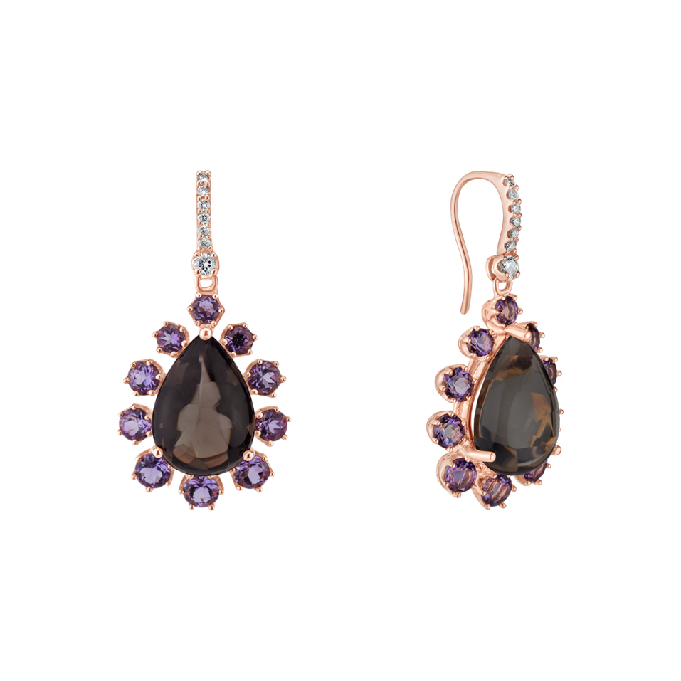 Diamond earrings with Quartz and Amethyst Astral Travel
