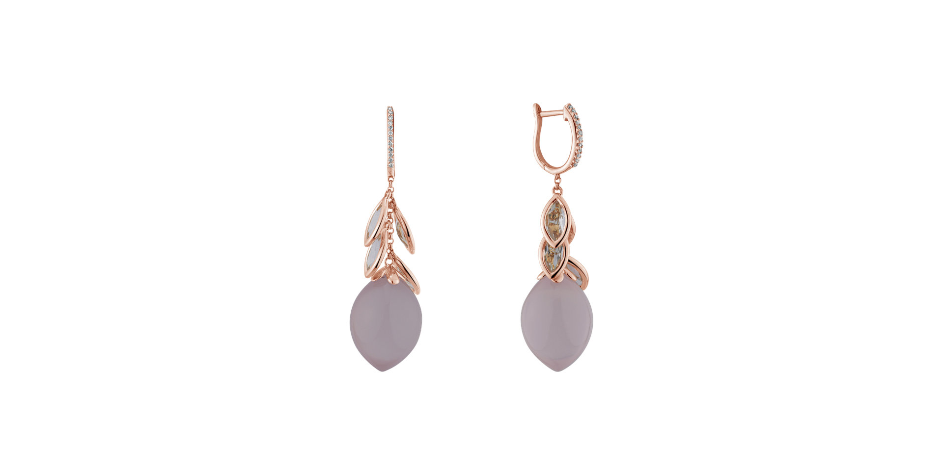 Diamond earrings with Rose Quartz and Topaz Rhona