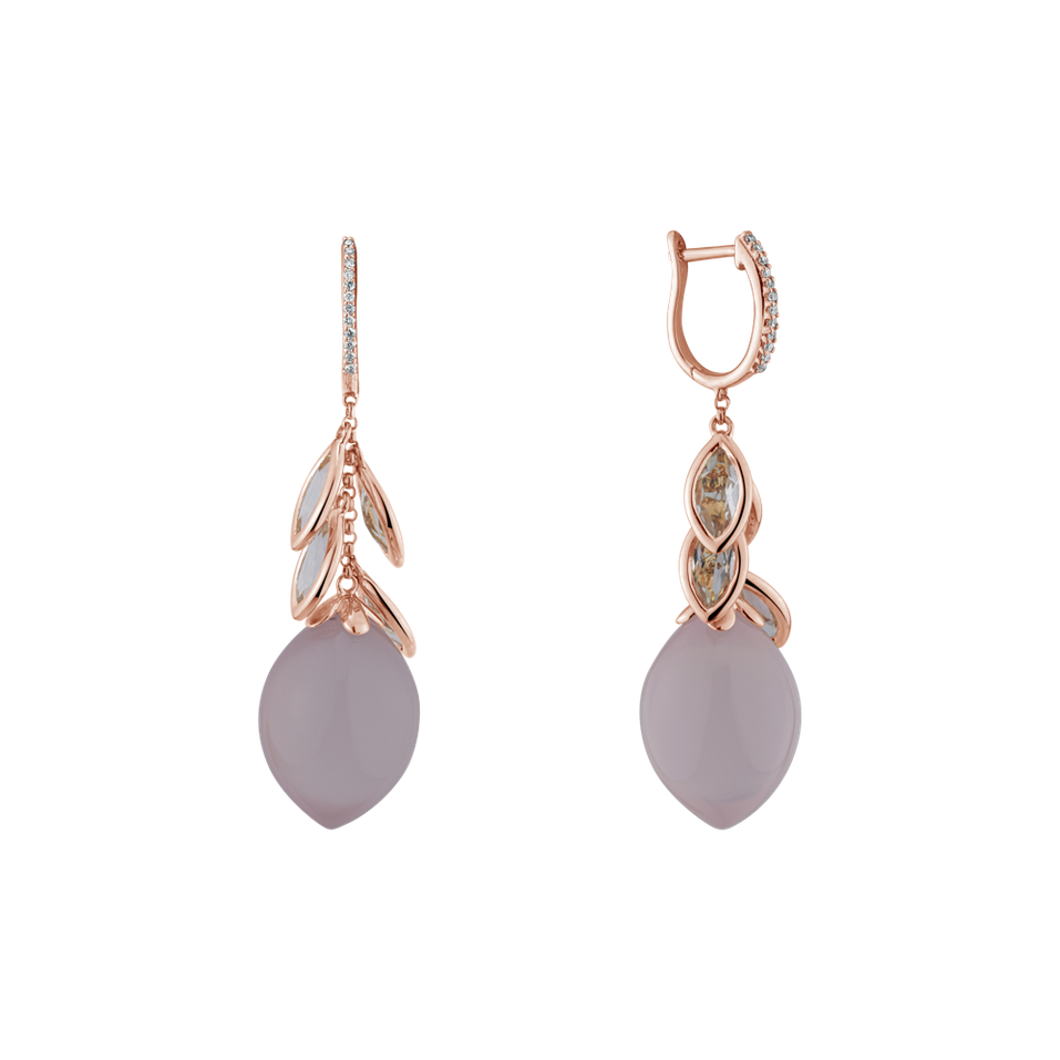 Diamond earrings with Rose Quartz and Topaz Rhona