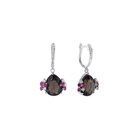 Diamond earrings with Quartz and Sapphire Aurore