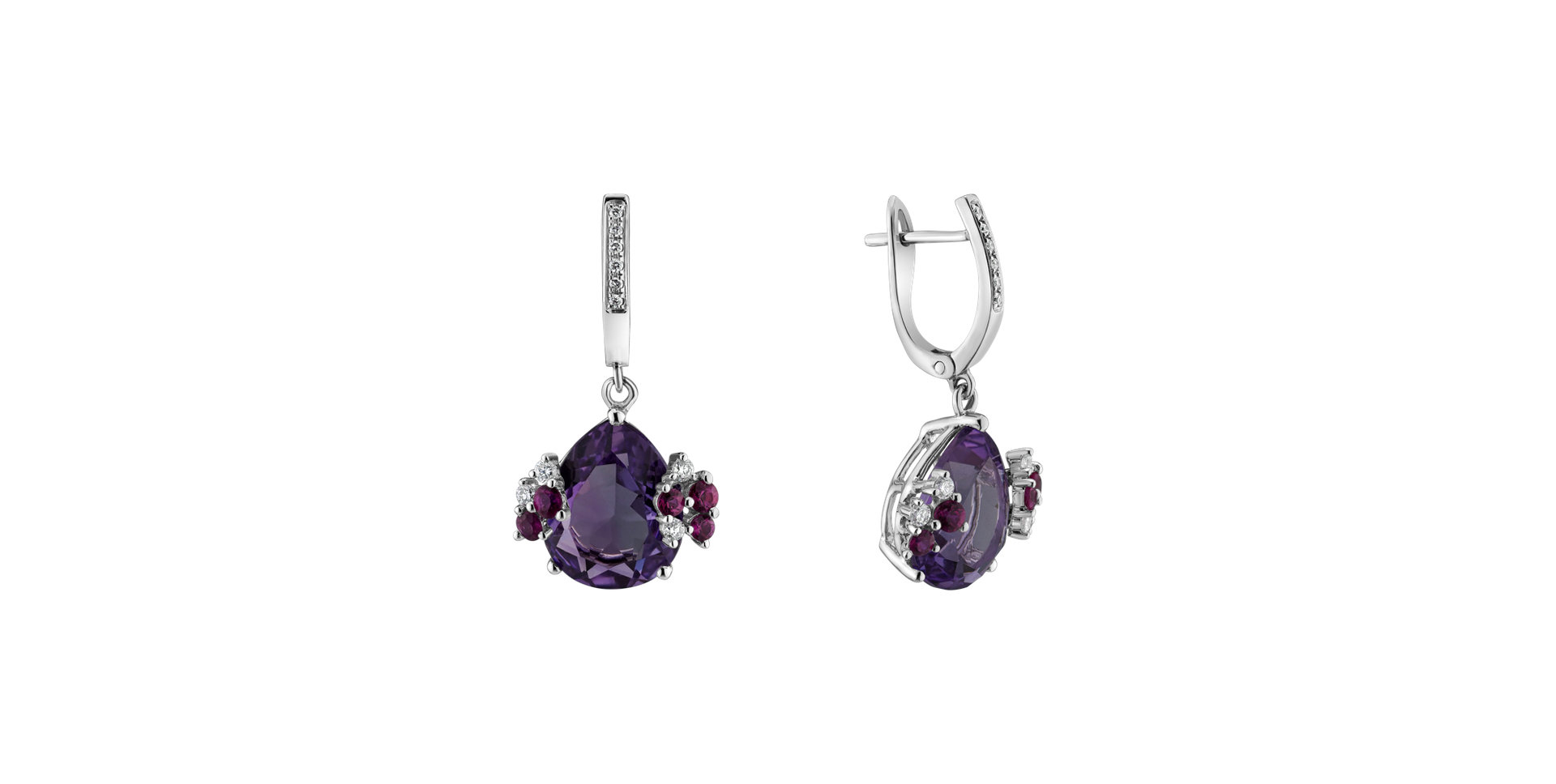 Diamond earrings with Amethyst and Sapphire Rainbow Garden