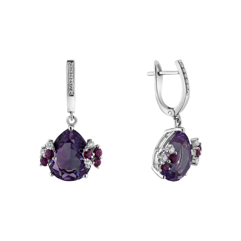 Diamond earrings with Amethyst and Sapphire Rainbow Garden