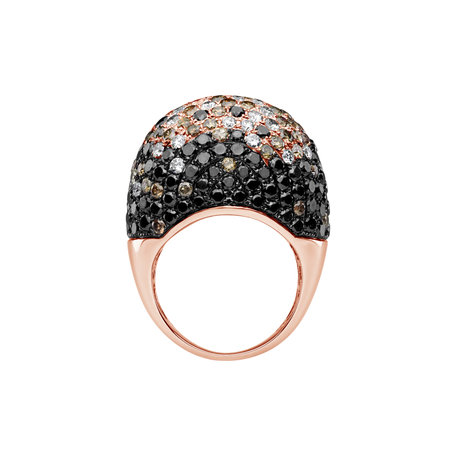 Ring with white, black and brown diamonds Midnight Glam