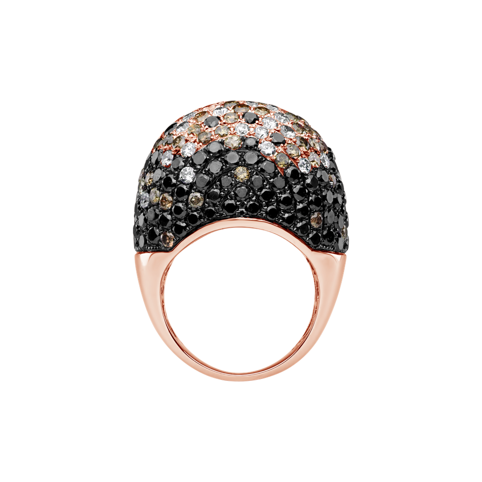 Ring with white, black and brown diamonds Midnight Glam