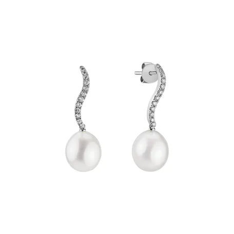 Diamond earrings with Pearl Octavia Wave