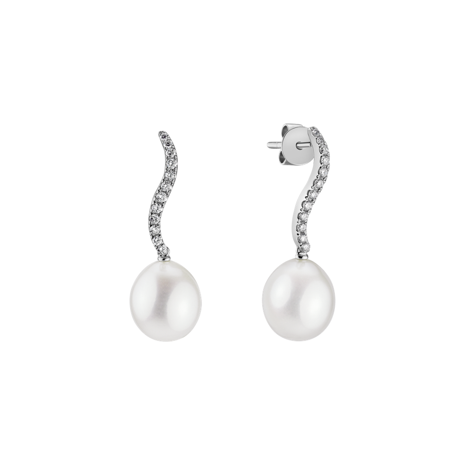 Diamond earrings with Pearl Octavia Wave