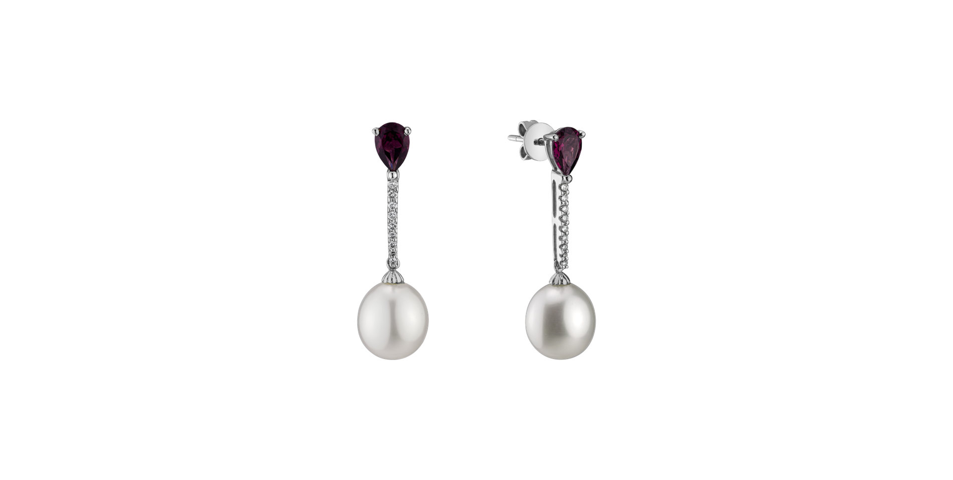 Earrings with Pearl, diamonds and Rhodolite Undersea Passion