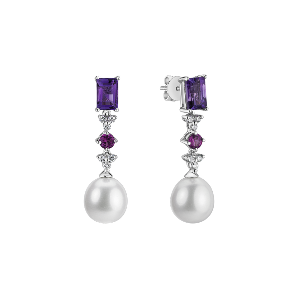 Earrings with Pearl, diamonds and gemstones Ocean