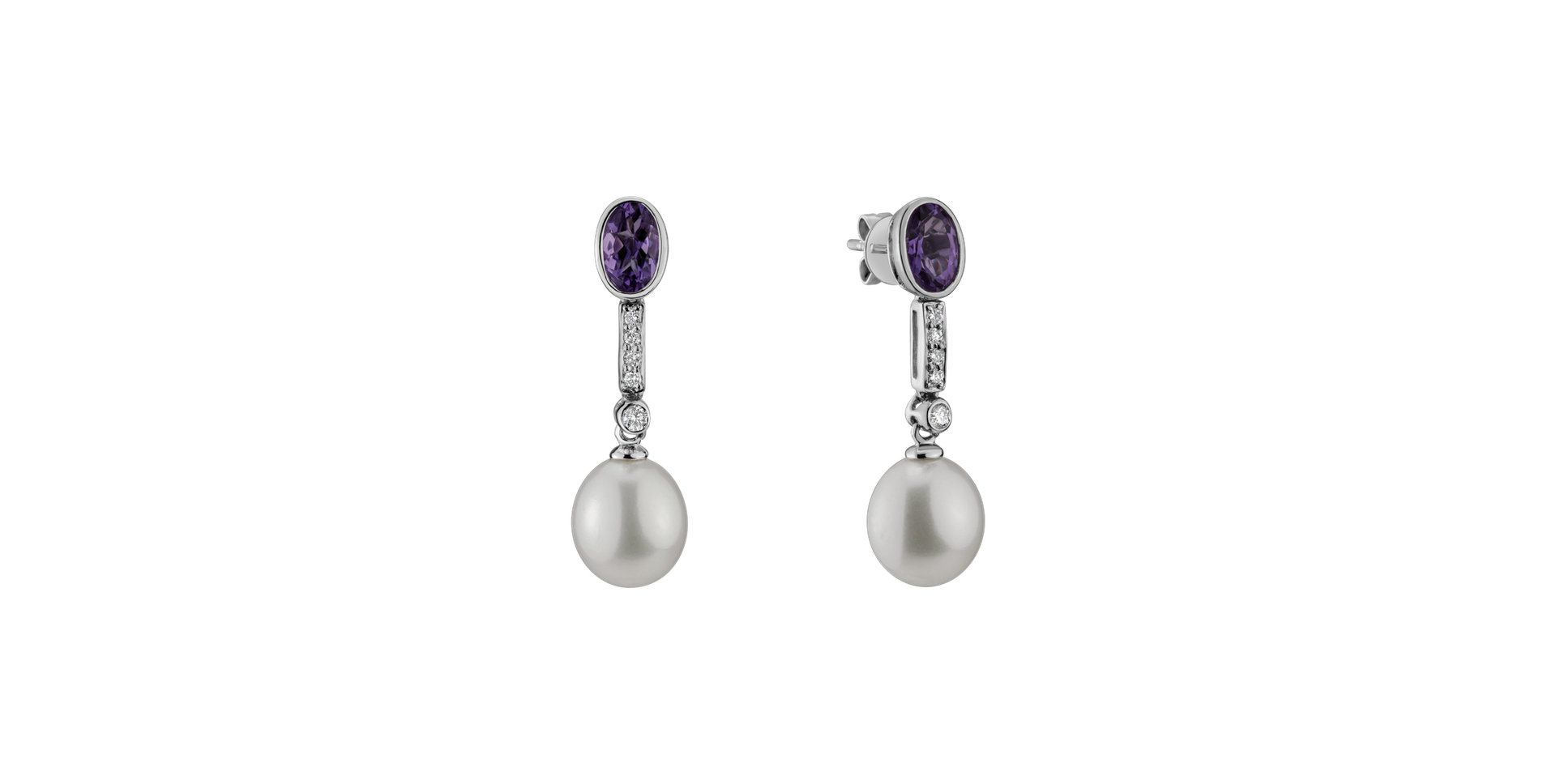 Earrings with Pearl, diamonds and Amethyst Ocean for Nadia