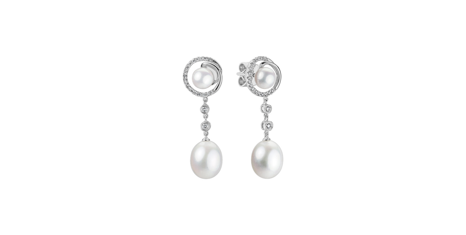 Diamond earrings with Pearl Swinging Pearls
