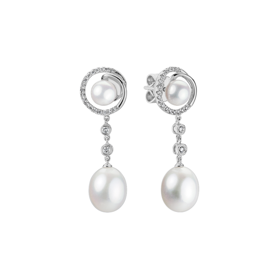 Diamond earrings with Pearl Swinging Pearls