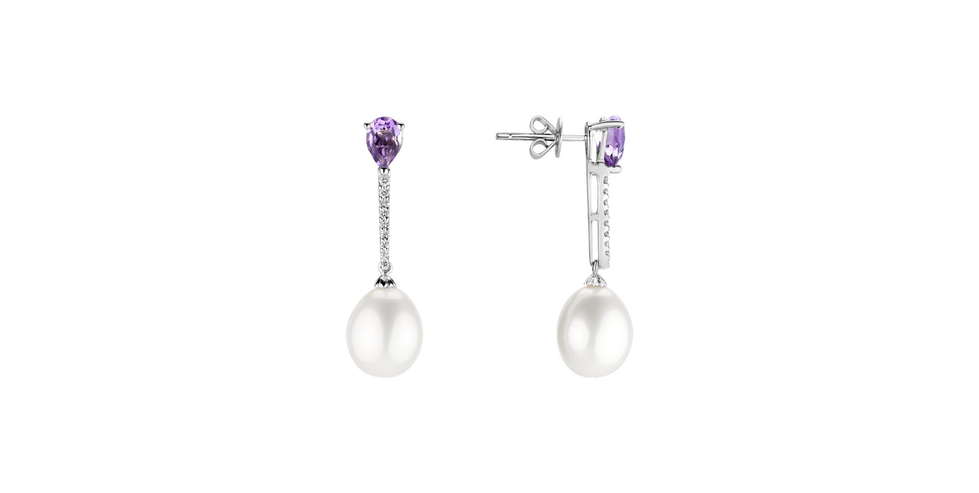 Earrings with Pearl, diamonds and Amethyst Ocean Beauty