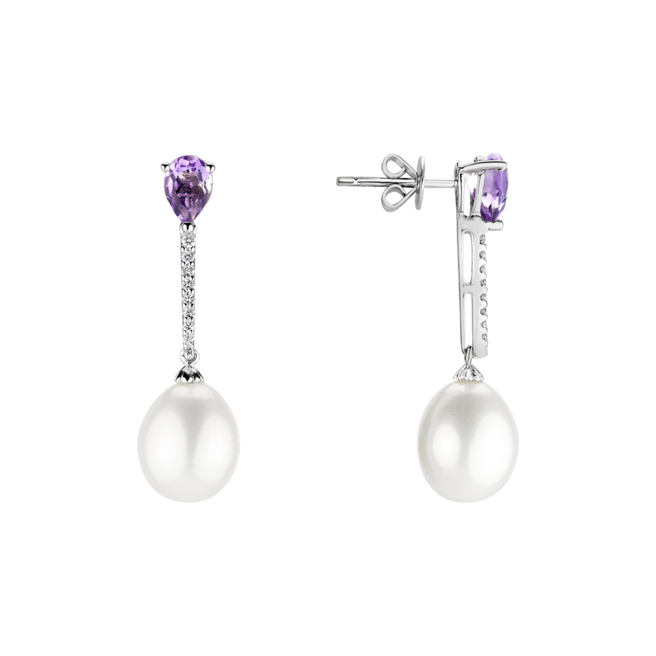 Earrings with Pearl, diamonds and Amethyst Ocean Beauty