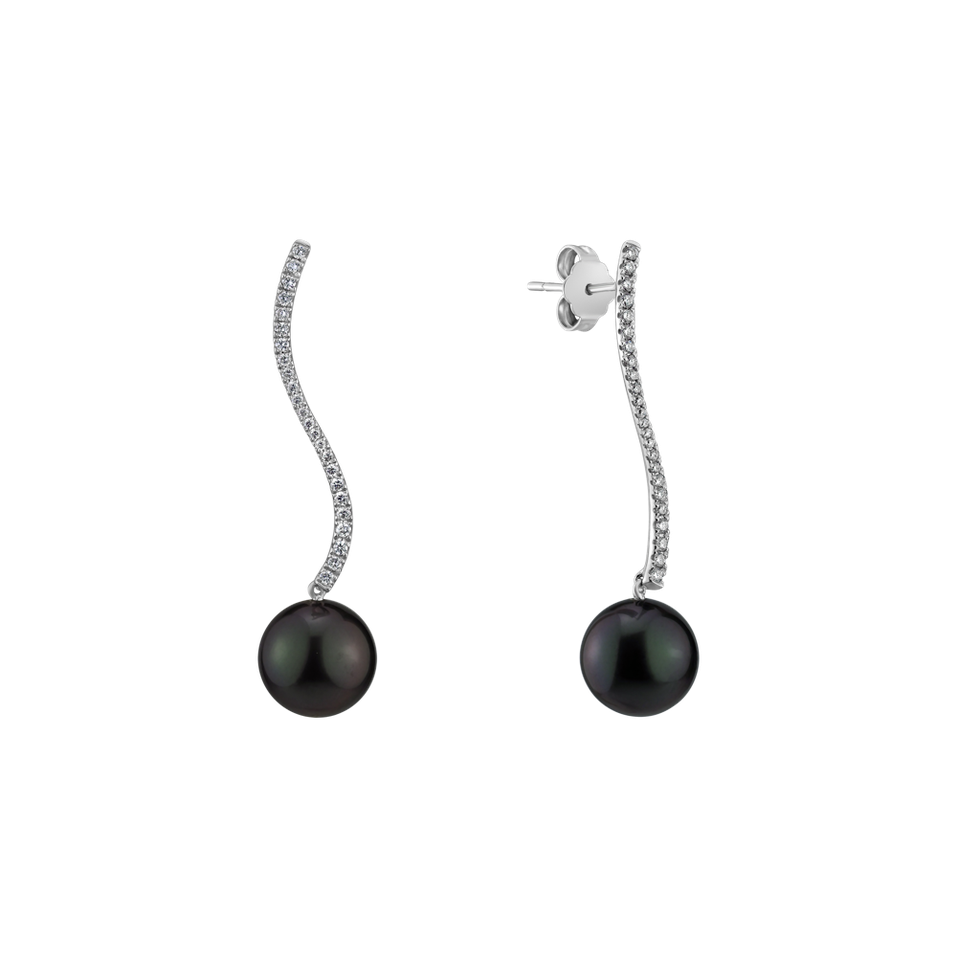 Diamond earrings with Pearl Wave of Darkness