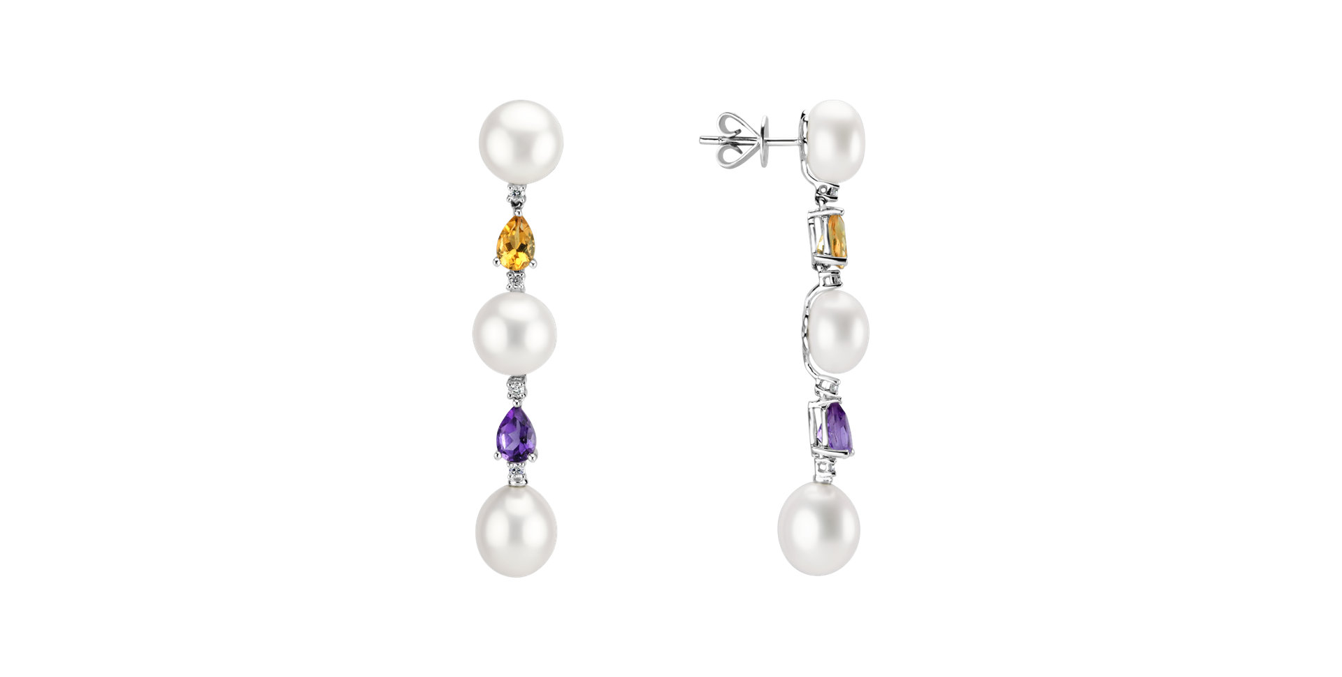 Diamond earrings, Amethyst ,Citrine and with Pearl Ocean Dream