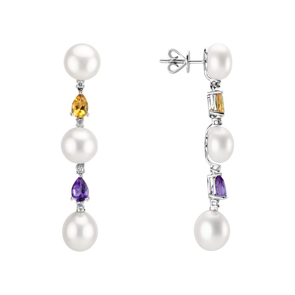 Diamond earrings, Amethyst ,Citrine and with Pearl Ocean Dream