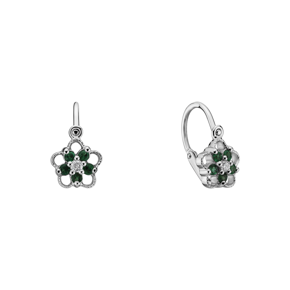 Children's diamond earrings with Amethyst Brazil Flower Silhouette